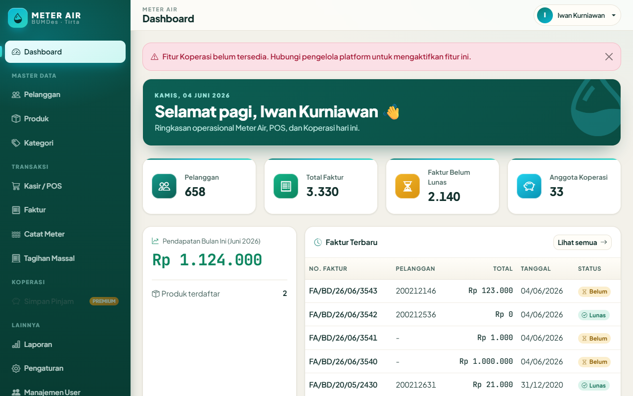 Modul Koperasi — screenshot nyata